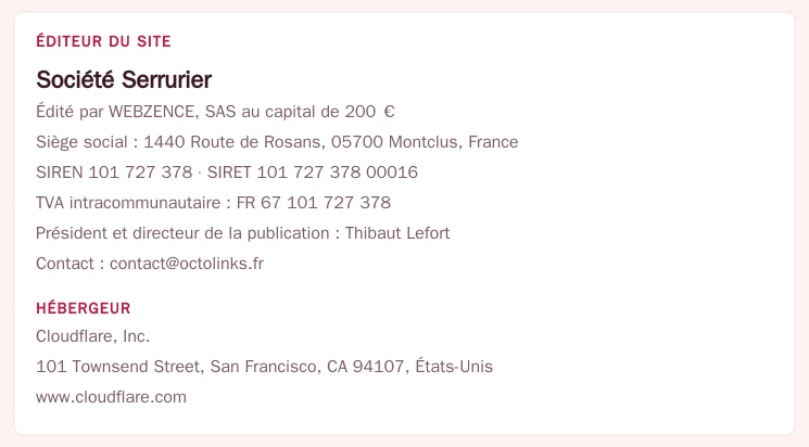 Coordonnées légales de l’éditeur et de l’hébergeur du site