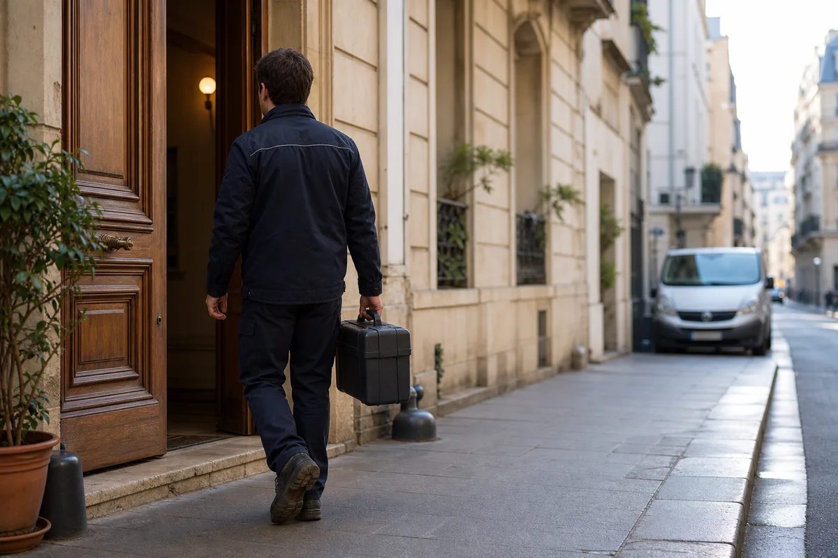 Serrurier en intervention sur une serrure de porte d'entrée