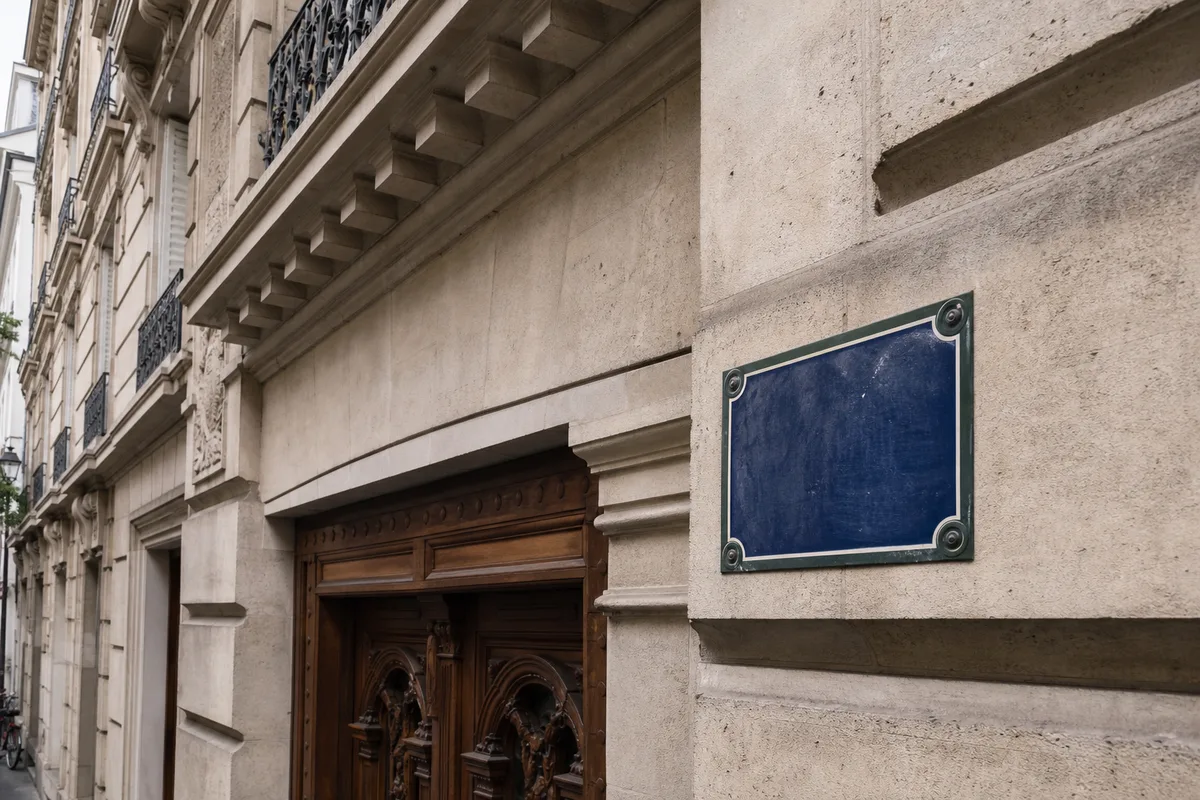 Plaque de rue et façade d&rsquo;immeuble haussmannien dans une ville française